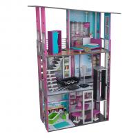 Деревянный кукольный домик "Гламурный", с мебелью 14 предметов в наборе, для кукол 30 см