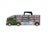 Набор машинок серии "Милитари" (Автовоз - кейс 51,5 см, зеленый, с тоннелем. 4 машинки, 1 автобус, 1 вертолет и 10 дорожных знаков)